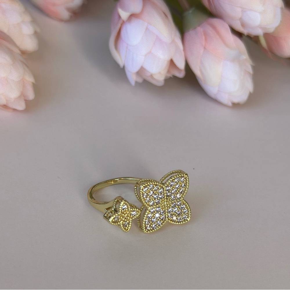 Double Flower Ring 18k gold plated - Picture 2 of 4